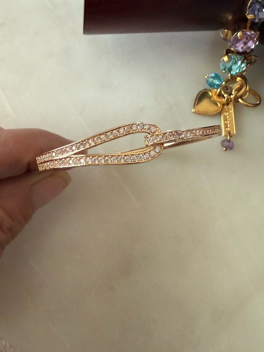 Mariana Large Everyday Crystal Bracelet & Rose Gold Tone Hinged Bangle - Picture 3 of 15